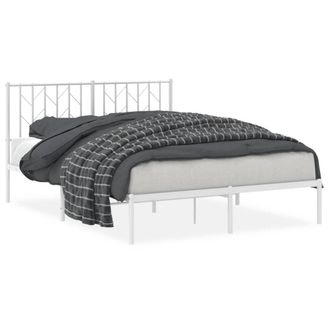 Berkfield Home Metal Bed Frame without Mattress with Headboard White 140x190cm | Size: 140x190 cm