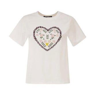 Max Mara Camiseta con Coraz&oacute;n Bordado - Tops - Mujer - Blanco - S