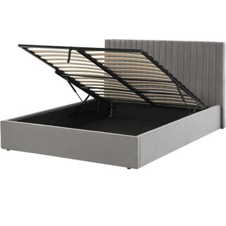 Beliani Letto con contenitore velluto grigio 160 x 200 cm Testata imbottita Vion