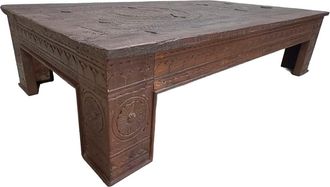 Wanderlust Deco Mesa De Centro De Madera Acabado Artesanal Marr&oacute;n 150x85x37h Cm