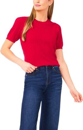 CeCe by Cynthia Steffe Short Sleeve Pointelle Stitch Sweater in Rose Cerise at Nordstrom, Size X-Small