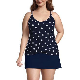 Lands End Tulip Hem Tankini Top in Deep Sea Navy Polka Dot at Nordstrom, Size 1X
