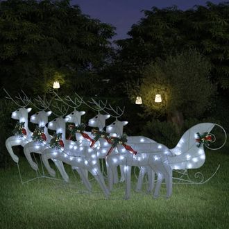 Berkfield Home Reindeer & Sleigh Christmas Decoration 140 LEDs Outdoor White