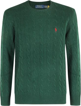 Polo Ralph Lauren Kabelgebreide Pullover met Ronde Hals - Heren - Ronde hals truien - Groen - L - Wol - Truien & Vesten