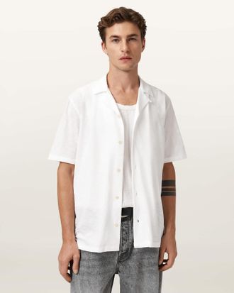 AllSaints Cotton Robson Short Sleeve Ramskull Shirt, Size: L