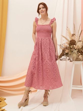 Fat Face FatFace Kadiri Pink Shirred Midi Dress