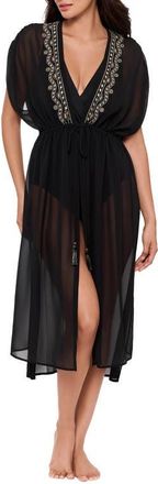 Miraclesuit Beaded Embrodiered Georgette Cover-Up in Black at Nordstrom, Size Large
