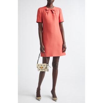 Valentino Crepe Couture Bow Wool & Silk Shift Dress in Red at Nordstrom, Size 6 Us