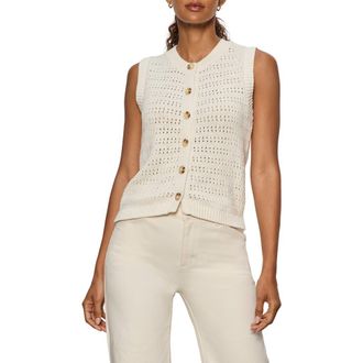 Sanctuary Cotton Pointelle Sleeveless Sweater in Vintage White at Nordstrom, Size X-Large