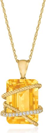 Ross-Simons Citrine and. Diamond Pendant Necklace in 14kt Yellow Gold