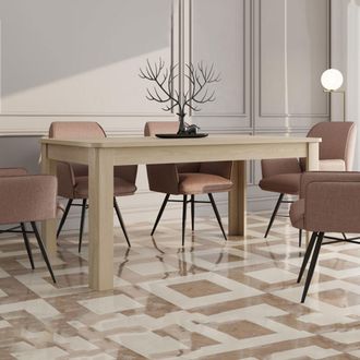 Dmora Mesa Fija Olgiate, 8 Asientos, Esquinas Redondeadas, Forma Rectangular, 160x91x77h Cm Roble Marr&oacute;n