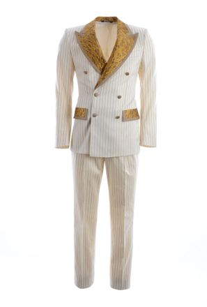 Dolce & Gabbana Men Gold Lapel & Pockets Striped Suit