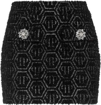 Philipp Plein Mini Rok Monogram - Dames - Korte rokken - Zwart - M - Polyester - Rokken