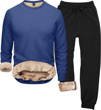 Generic Mens Tracksuit Set Long Sleeved Fleece Warm Sweatsuits Hooded Sweatshirt And Sweatpants Set Hoodie Joggers Sets 2 Piece Fashion Sweatsuits For Men Loo