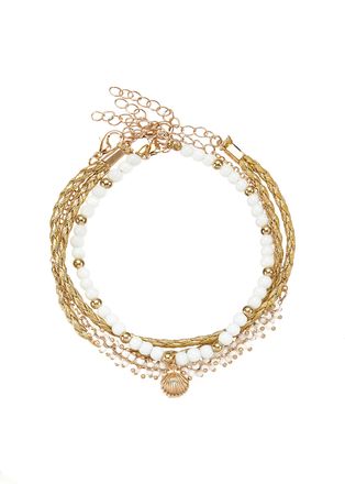 Lascana Fussketten Set LASCANA 3 einzelne Fusskettchen in Boho Stil, Damen, Gr. Glas Lederimitat Metall, weiss (altgoldfarben, wei&szlig;), Glas, Lederimitat, Metal