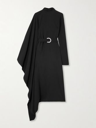 Taller Marmo Abito Midi A Collo Alto In Cady Con Cristalli E Cintura Tanning - Nero