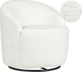 Beliani Beliani - Sill&oacute;n Respaldo Curvo Glamour Art D&eacute;co Boucl&eacute; Vell&oacute;n Base Negra Giratoria 360&deg; Blanco Crema Davik