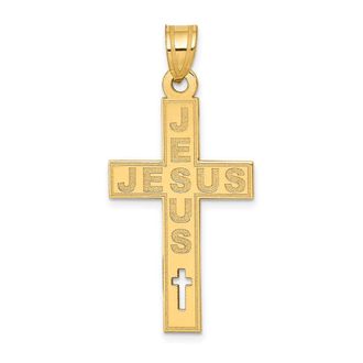 Diamond2Deal 14k Yellow Gold Laser Cut JESUS Cross Charm