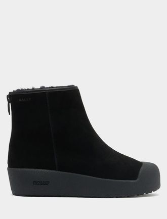 Bally Curling Bootie in Suede with Lamb Fur Lining in Black at Nordstrom, Size 44