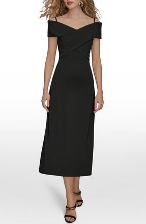 DKNY Off the Shoulder Midi Dress in Black at Nordstrom, Size 16