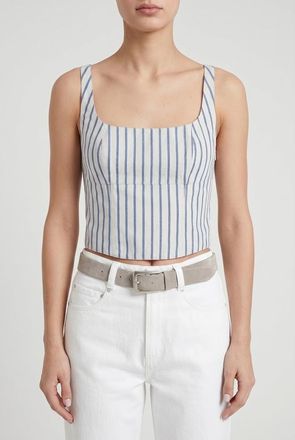 Brunello Cucinelli Blue Striped Cotton Top, Size XXS