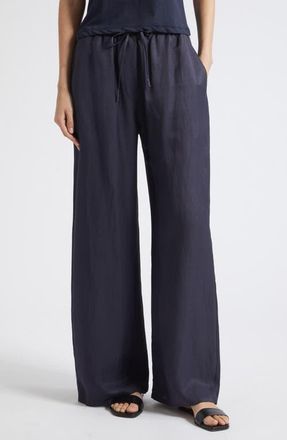 Leset Daniel Wide Leg Linen Blend Drawstring Pants in Midnight at Nordstrom, Size X-Large