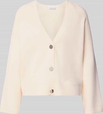 Comma Strickjacke aus Viskose-Mix mit V-Ausschnitt in Offwhite, Gr&ouml;&szlig;e 42
