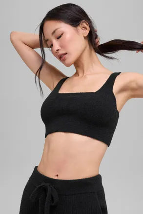 Alo | Snuggle Up Sweater Bra Top in Black, Size: Medium