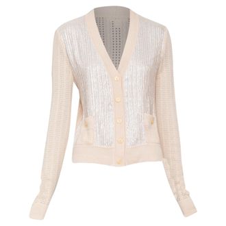 Nina Ricci Silver Foil Beige Cashmere Cardigan
