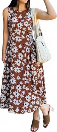THML Clothing Womens Sleeveless Flower Puffy Dress In Brown/cream
