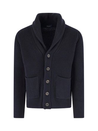 Drumohr Ribbed Knit Merino Cardigan with Shawl Collar and Button Closure