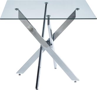 STILVORA Mesa De Comedor Cuadrada En Vidrio Y Metal Con Superficie De Vidrio Templado, Patas Cruzadas De Metal - 80&times;80&times;75 Cm, Plateado