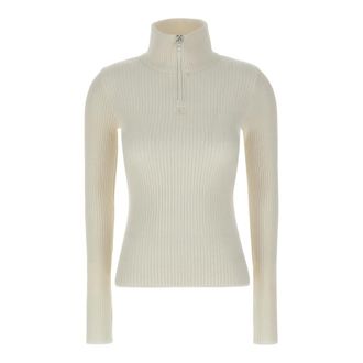 Courr&egrave;ges Ribbed Turtleneck Half-Zip Sweater - Dames - Truien - Wit - Maat: XS Viscose