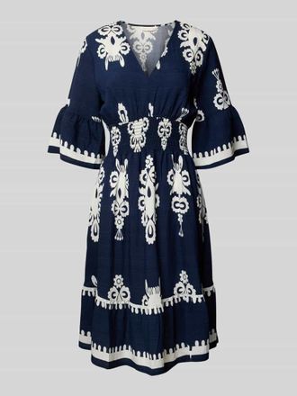 Apricot Knielanges Tunikakleid aus Viskose-Mix mit V-Ausschnitt in Marine, Gr&ouml;&szlig;e XXL