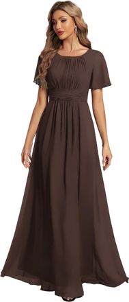 Ever-pretty Womens Maxi Bridesmaid Dress with Ruffles Sleeve Pleated Elegant Chiffon Evening Gowns Espresso 12
