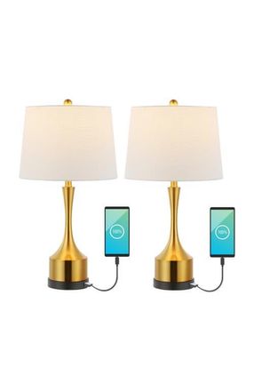 Jonathan Y Designs Cooper 26 Classic French Country Iron LED Table Lamp with USB Charging Port in Brass Gold at Nordstrom