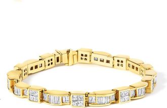 House of Brilliance 14K Yellow Gold 7.0 Cttw Baguette Cut Diamond Alternating Box and Wave Link Bracelet (G-H Color, VS1-VS2 Clarity)