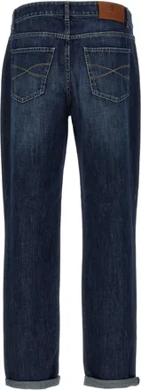 Brunello Cucinelli Logo-Embroidered Cotton Denim Jeans - Navy