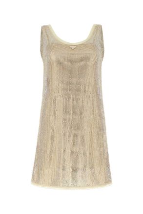 Prada Womens Embellished Mesh Mini Dress - Ivory - Size EU 36 (Womens)