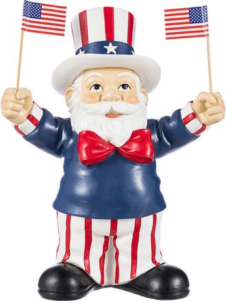 Glitzhome Patriotic Americana Polyresin Santa holding flags Table Decor in Blue at Nordstrom, Size Medium