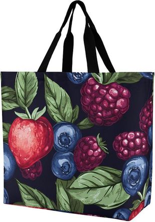 Generic Blueberry And Redberry Reusable Shopping Bags One Shoulder Grocery Tote Bag Waterproof Big Purse for Work Travel