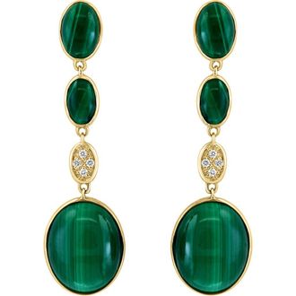 Effy 14K Yellow Gold Malachite & Diamond Drop Earrings - 0.03ct. in Green at Nordstrom Rack