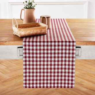 Solino Home Linen Table Runner for Dining Table, Holiday and Everyday Table Decor - Gingham Check in Burgundy at Nordstrom, Size Xx-Small