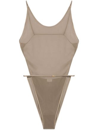 Saint Laurent backless georgette bodysuit - women - Spandex/Elastane/Cotton/Silk - M - Neutrals