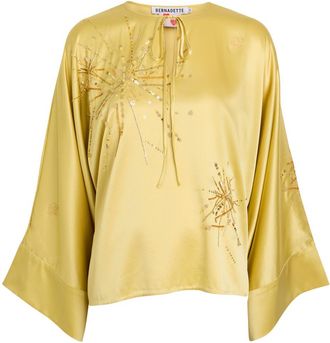 Bernadette Bernadette Naomi Embellished Stretch-silk Blouse - Yellow - 38 (UK10 / S)