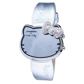 Chronotech Hallo Kitty Zilveren Horloge met Crystal Strik Accenten