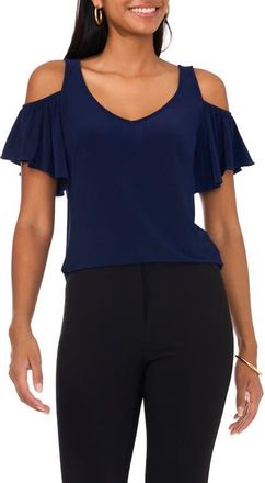 Chaus Ruffle Cold Shoulder Top in Navy at Nordstrom, Size X-Large