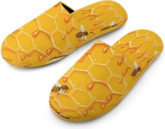 Generic Honeycomb with Bees Honey Mens Cozy Memory Foam Slippers Warm Cotton House Shoes Comfy Slipper for Indoor Outdoor