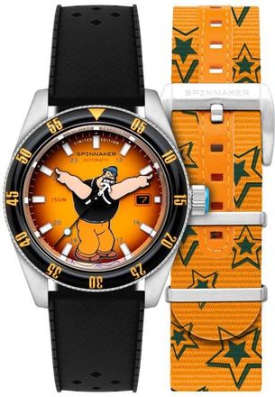 Spinnaker x Popeye Fleuss Bronemies Automatic Silicone & Nylon Strap Watch, 43mm in Yellow at Nordstrom