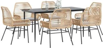 vidaXL Juego De Comedor De Jard&iacute;n 7 Pzas Con Cojines Rat&aacute;n Pe Marr&oacute;n Vidaxl